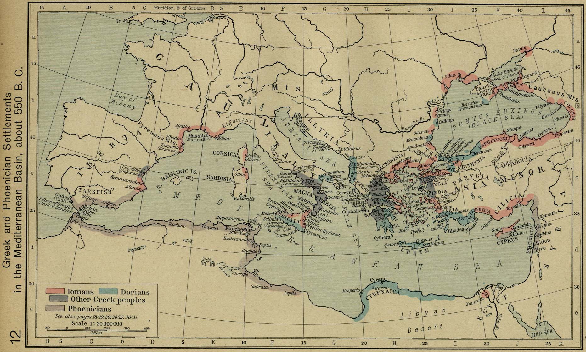 Map of Greek and Phoenician Mediterranean Settlememtsc. 550 BC