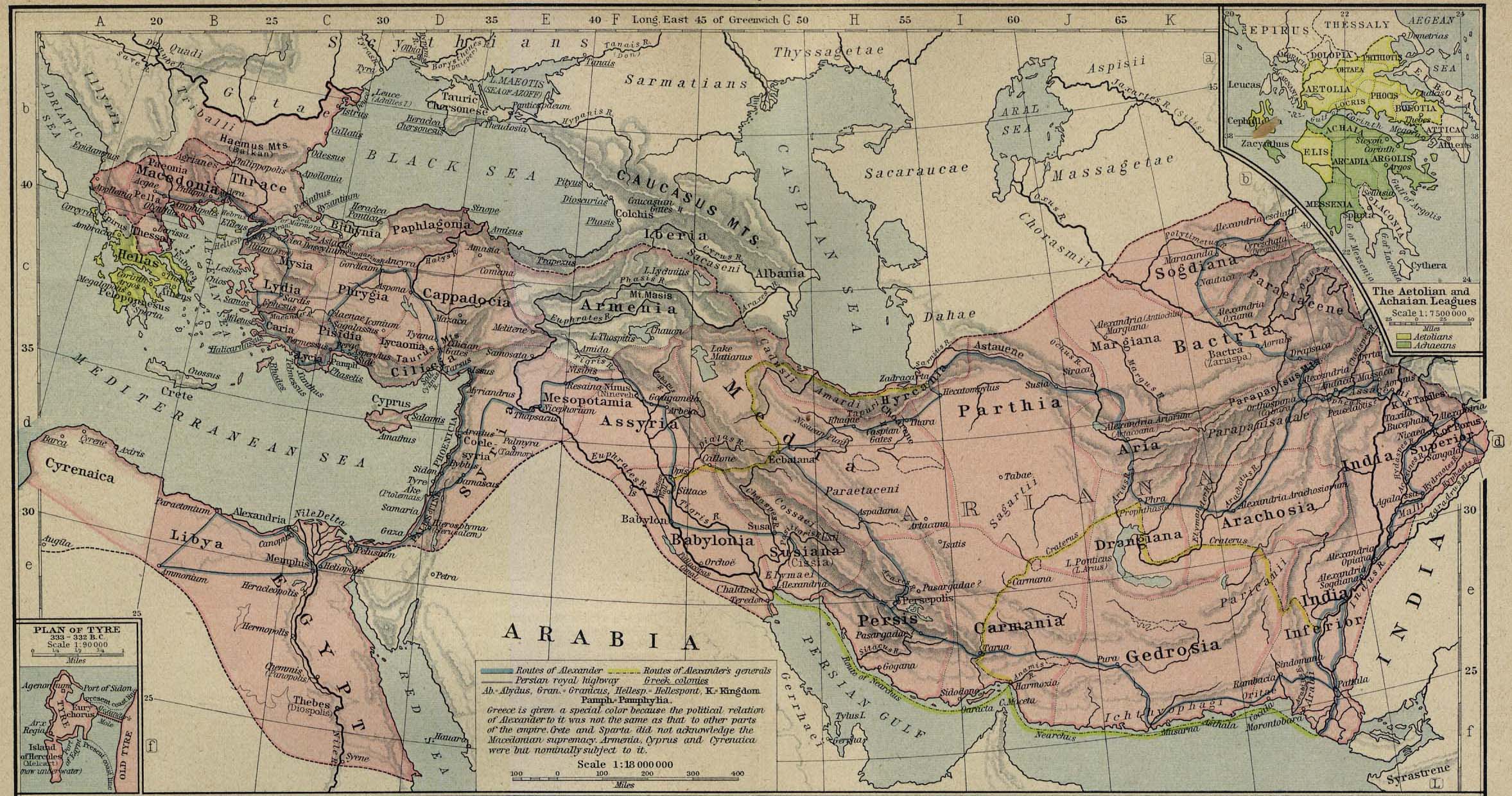 Map of Kingdom of Alexander336-323 BCwith inset of Tyre