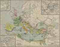 Map of Roman Empire 264 BC - AD 180 with insets of Alexandria, Carthage, and Rome